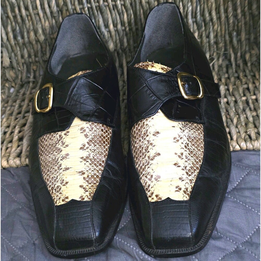 Stacy Adams Snake Print Leather & Snakeskin Monk Strap Dress Shoe 14 M